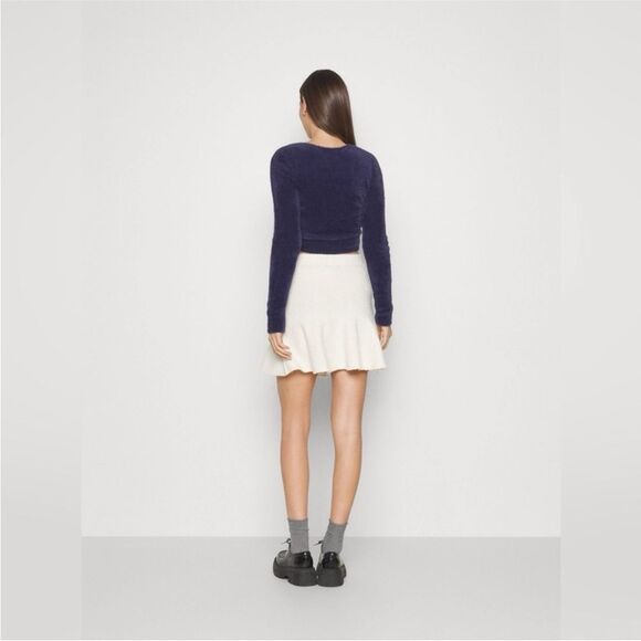 Aerie Fluffy-4-Ever Reversible Twist Fuzzy Crop Sweater Navy Blue - Picture 10 of 10